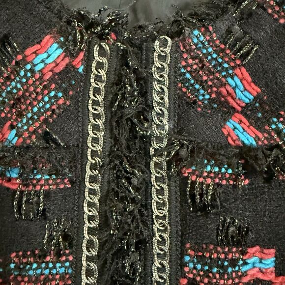 Trina Turk Good Night Tweed Boucle Fringe Chain Trim Lady Jacket Womens Sz 10 - Picture 9 of 11